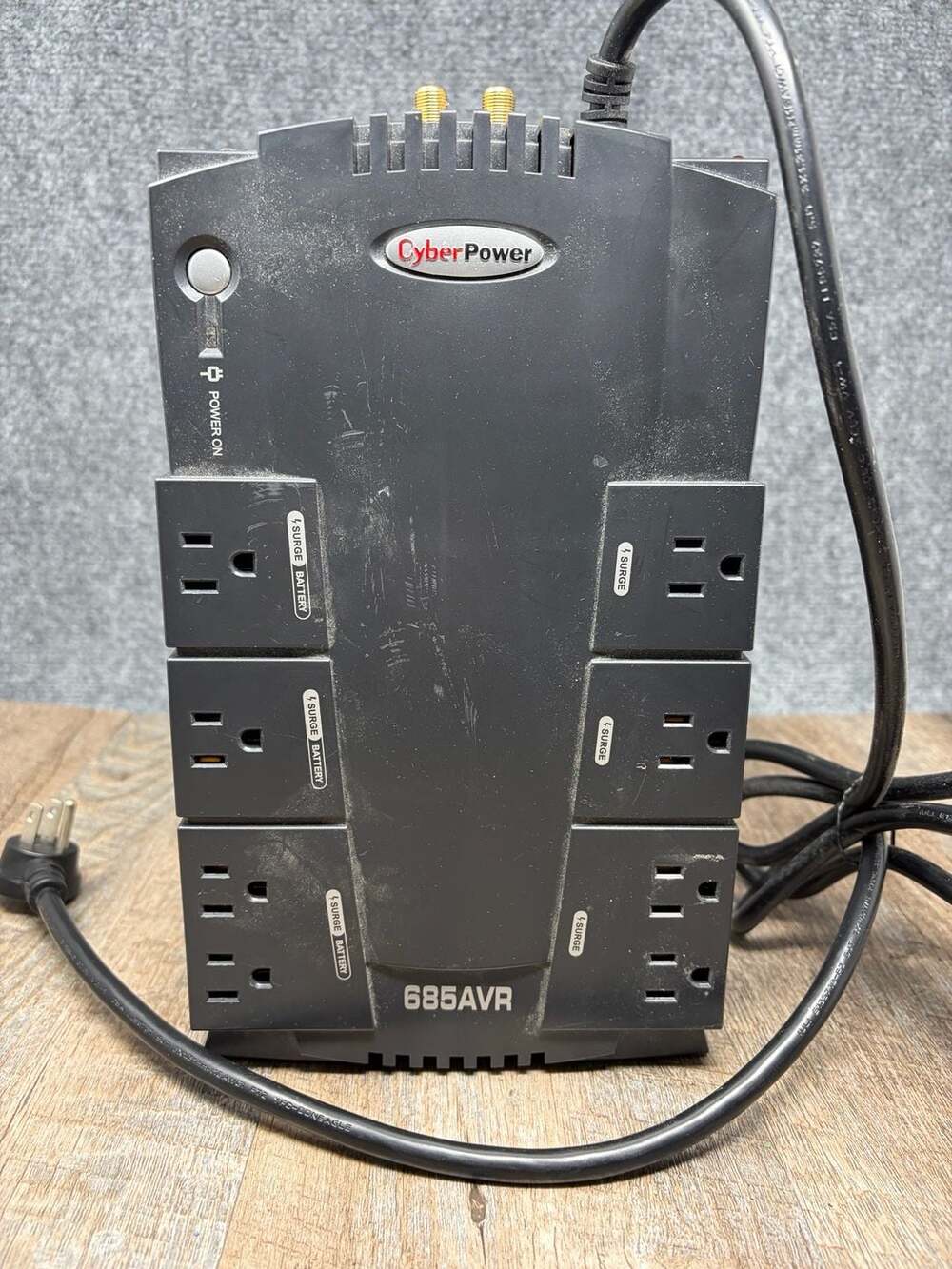 CyberPower CP685AVR 8-Outlet UPS Battery Backup Surge Protector Powers On